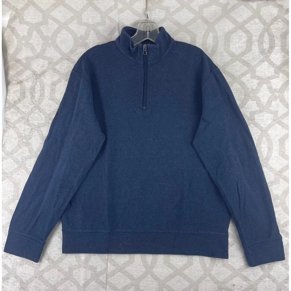 Polo Ralph Lauren Mens Medium Navy Blue Herringbone Quarter Zip Pullover Sweater